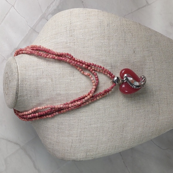 Carolyn Pollack Sterling Silver/Rhodonite Heart Enhancer Pendant - Picture 4 of 13